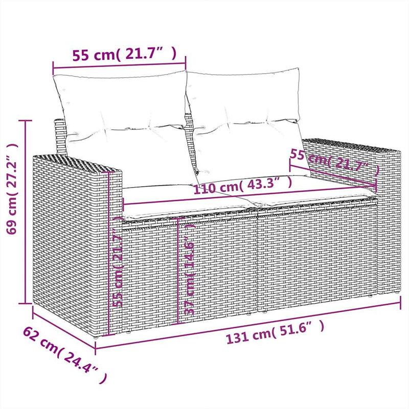 vidaXL 6 Piece Garden Sofa Set with Cushions Grey Poly Rattan