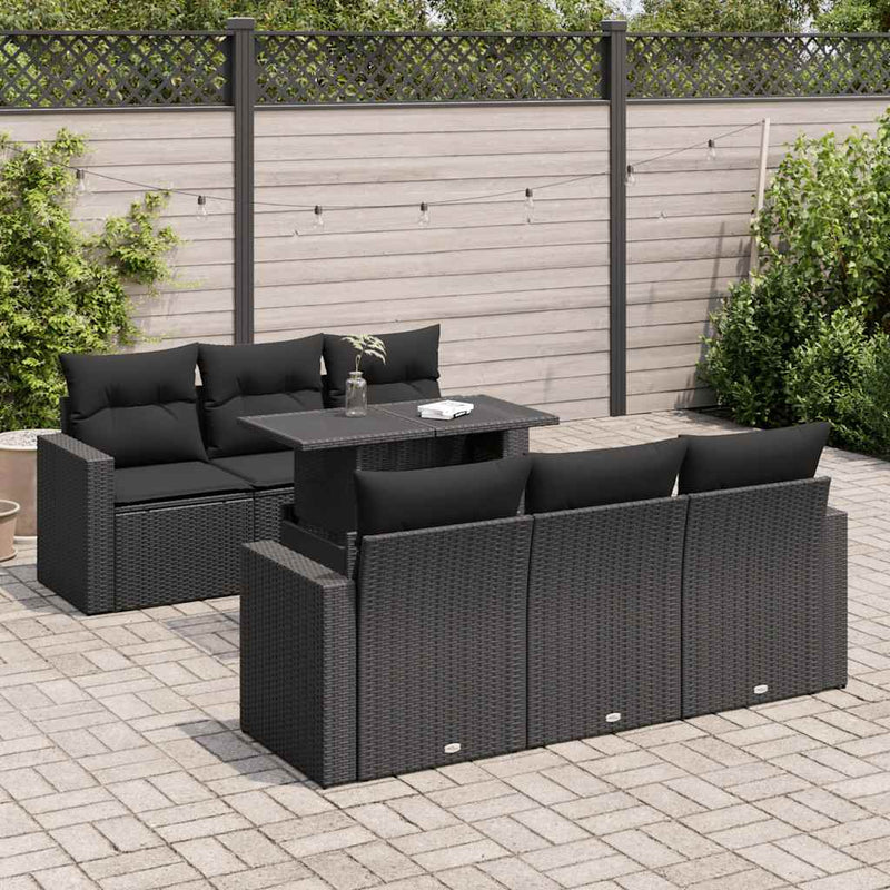 vidaXL 7 Piece Garden Sofa Set with Cushions Black Poly Rattan