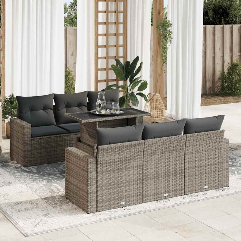 vidaXL 7 Piece Garden Sofa Set with Cushions Grey Poly Rattan