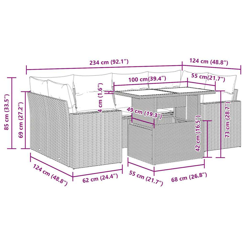 vidaXL 7 Piece Garden Sofa Set with Cushions Black Poly Rattan