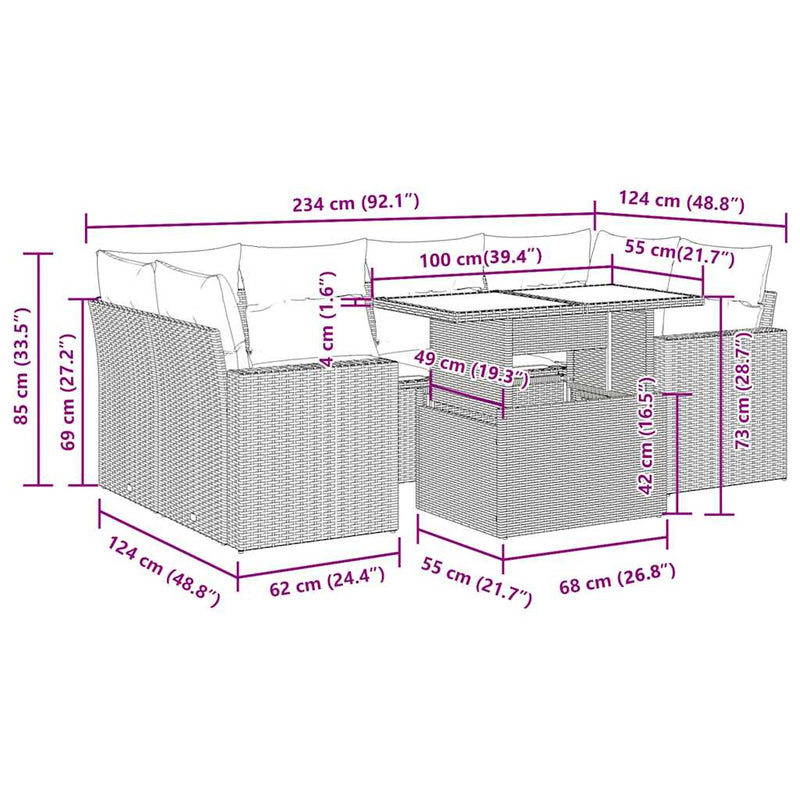 vidaXL 7 Piece Garden Sofa Set with Cushions Black Poly Rattan