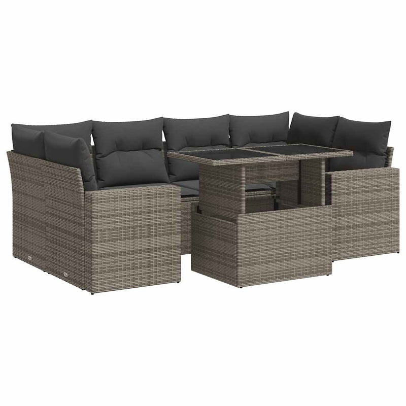 7 Piece Garden Sofa Set with Cushions Grey Poly Rattan