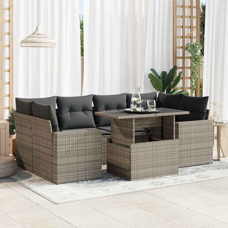 vidaXL 7 Piece Garden Sofa Set with Cushions Grey Poly Rattan