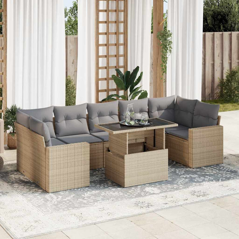 vidaXL 8 Piece Garden Sofa Set with Cushions Beige Poly Rattan