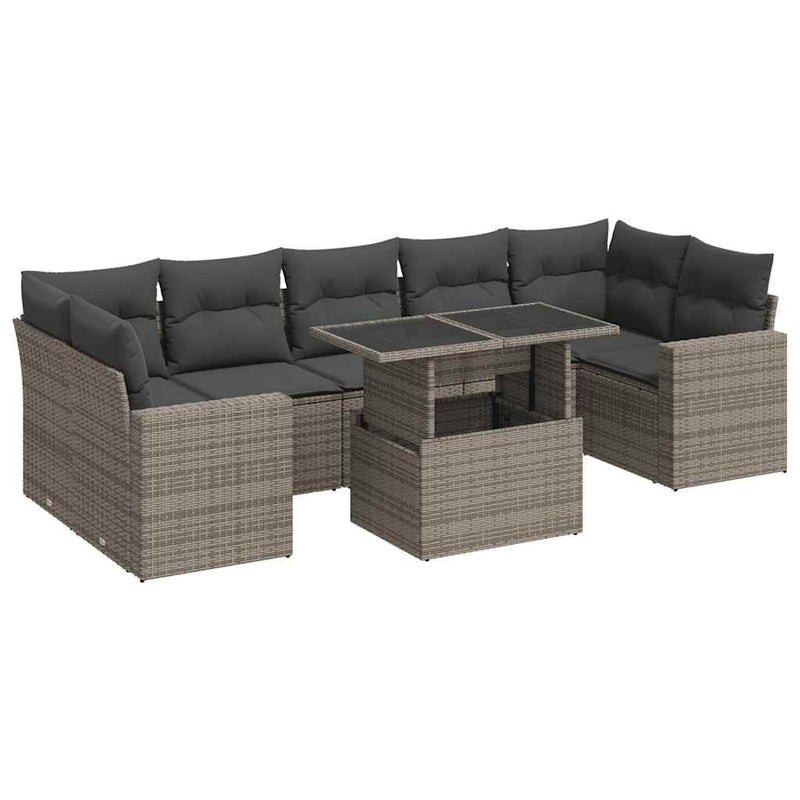 8 Piece Garden Sofa Set with Cushions Grey Poly Rattan