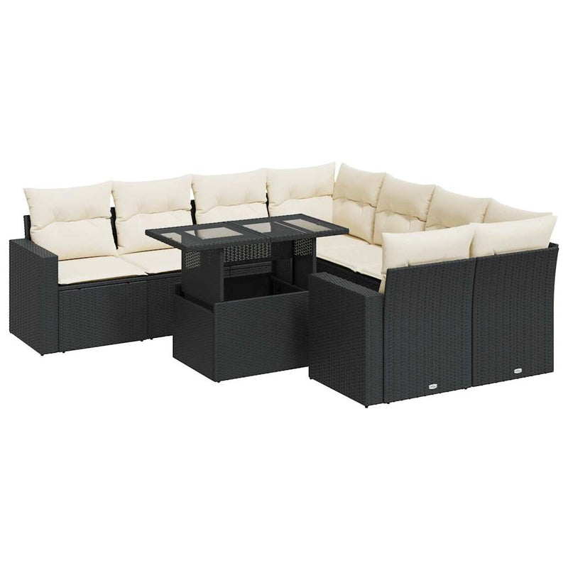 vidaXL 9 Piece Garden Sofa Set with Cushions Black Poly Rattan