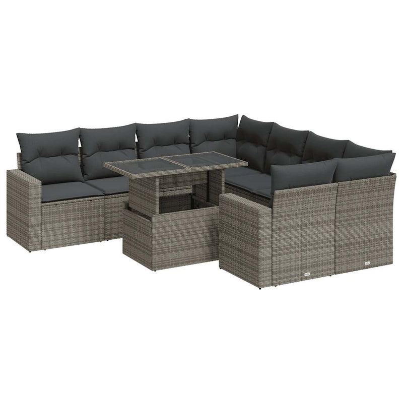 vidaXL 9 Piece Garden Sofa Set with Cushions Grey Poly Rattan