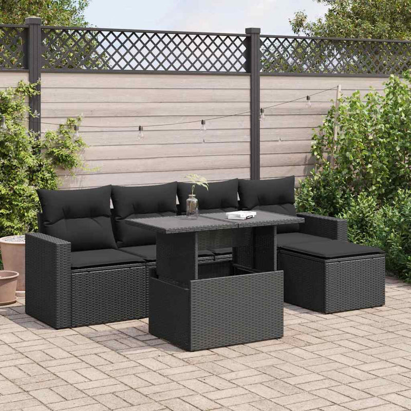 vidaXL 6 Piece Garden Sofa Set with Cushions Black Poly Rattan