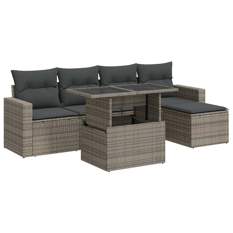 6 Piece Garden Sofa Set with Cushions Grey Poly Rattan