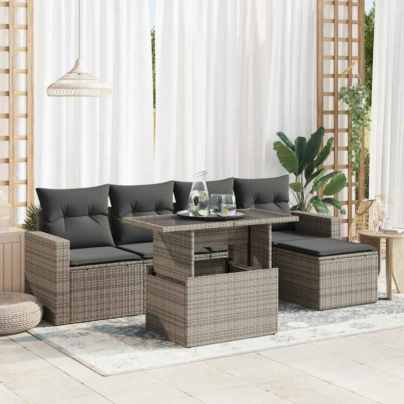 vidaXL 6 Piece Garden Sofa Set with Cushions Grey Poly Rattan