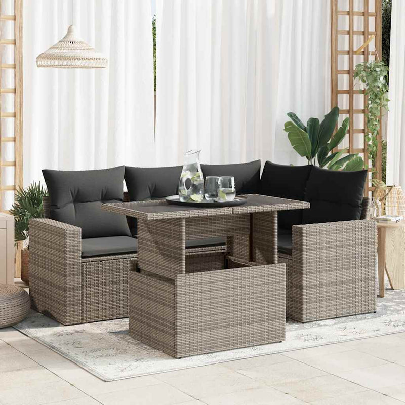 vidaXL 5 Piece Garden Sofa Set with Cushions Grey Poly Rattan