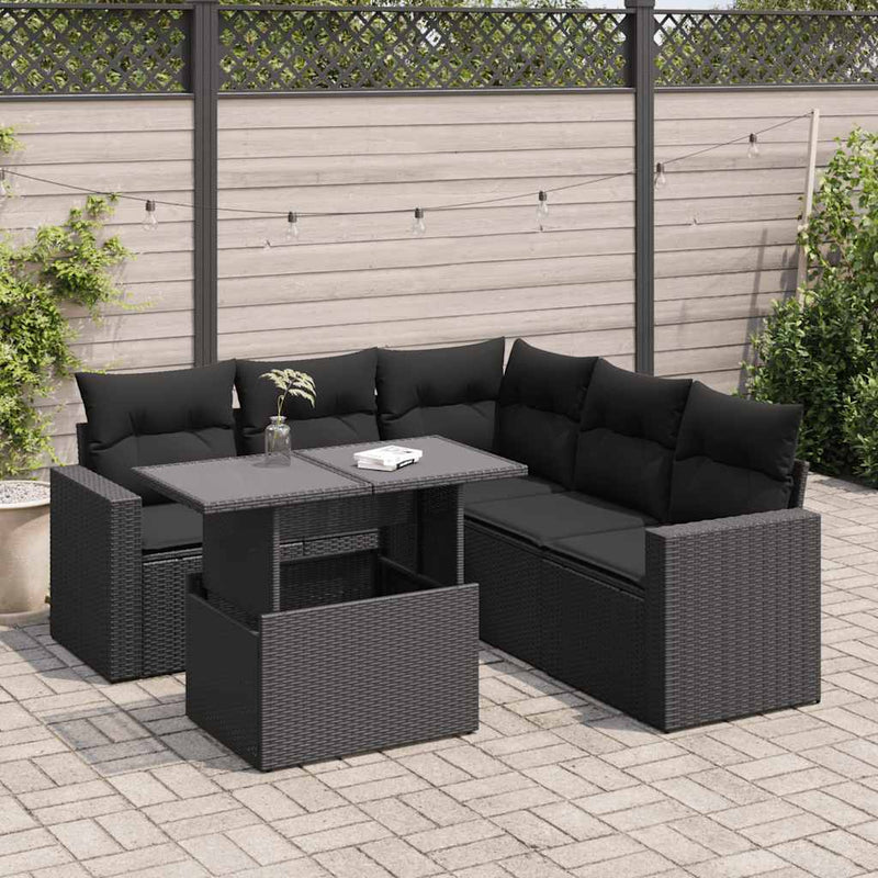 vidaXL 6 Piece Garden Sofa Set with Cushions Black Poly Rattan