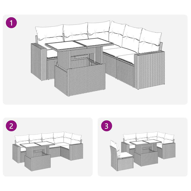 vidaXL 6 Piece Garden Sofa Set with Cushions Grey Poly Rattan