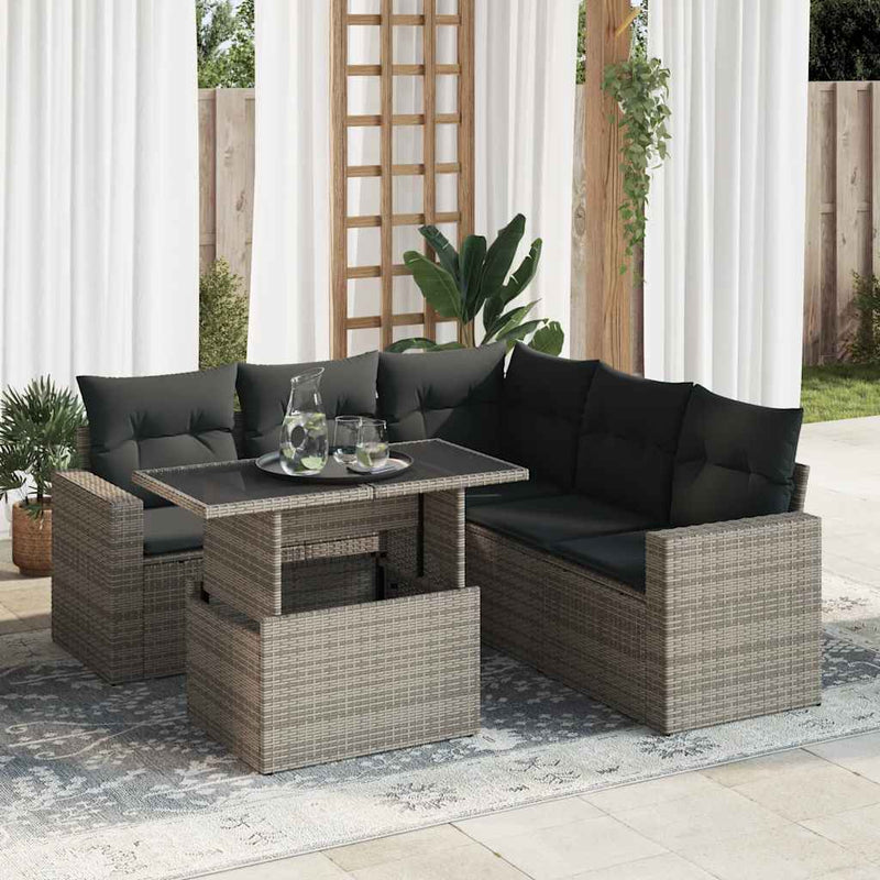 vidaXL 6 Piece Garden Sofa Set with Cushions Grey Poly Rattan