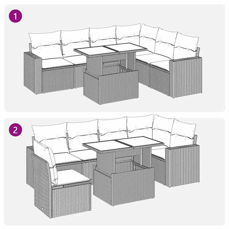 vidaXL 7 Piece Garden Sofa Set with Cushions Grey Poly Rattan