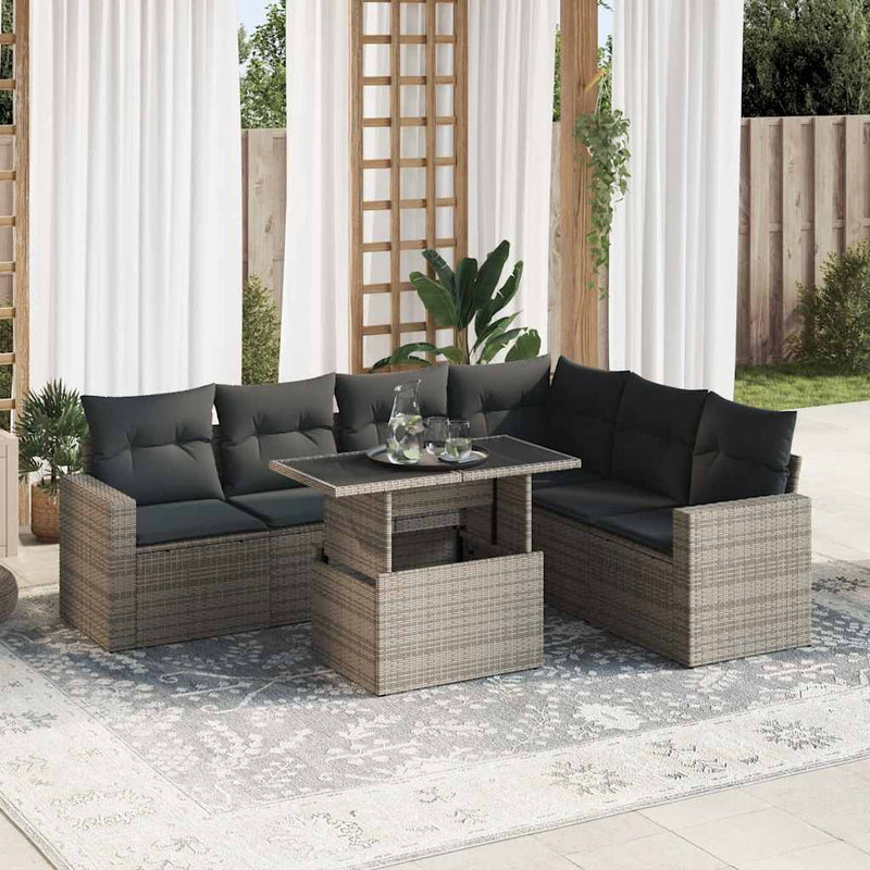 vidaXL 7 Piece Garden Sofa Set with Cushions Grey Poly Rattan