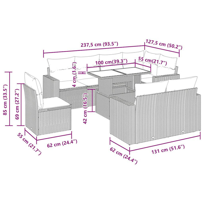 vidaXL 9 Piece Garden Sofa Set with Cushions Black Poly Rattan