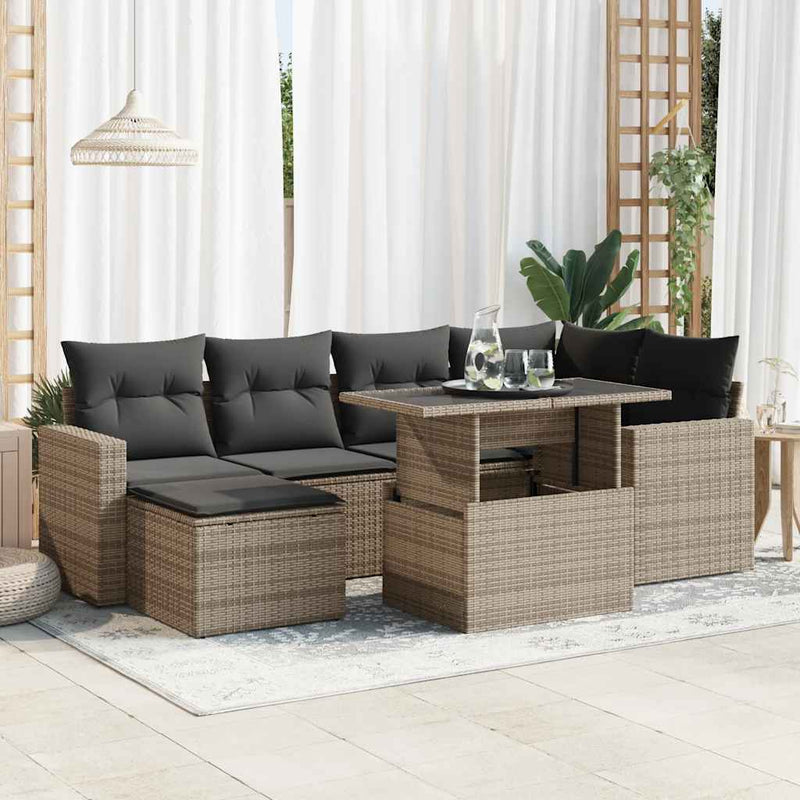 vidaXL 7 Piece Garden Sofa Set with Cushions Grey Poly Rattan