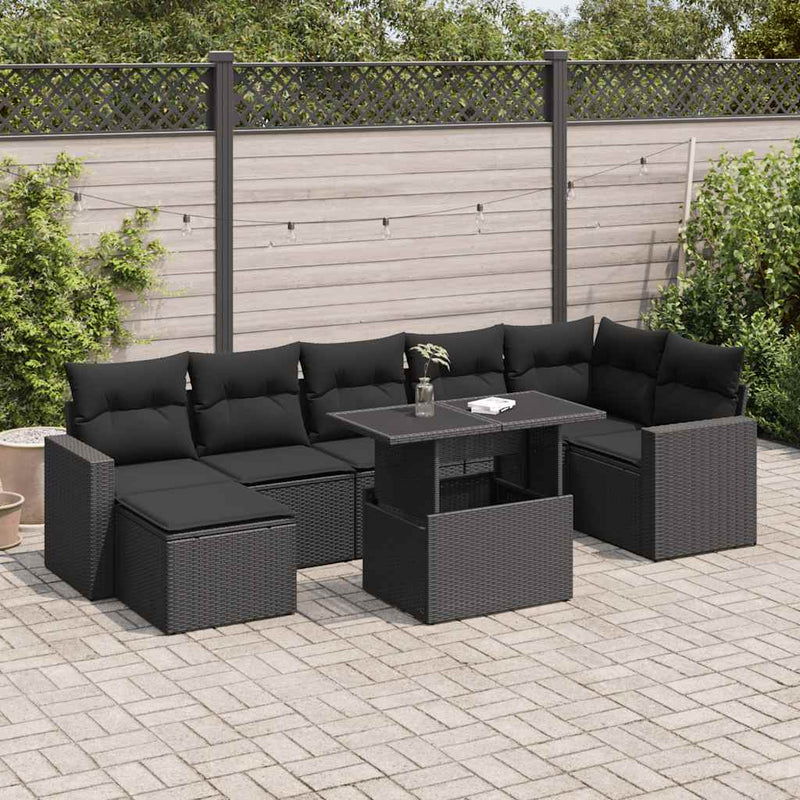 vidaXL 8 Piece Garden Sofa Set with Cushions Black Poly Rattan