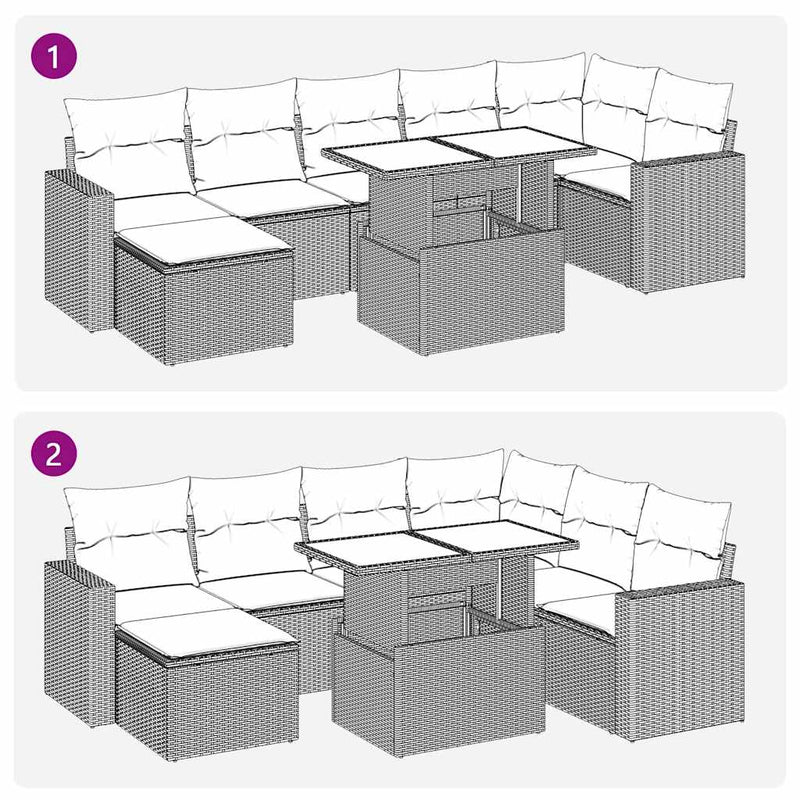 vidaXL 8 Piece Garden Sofa Set with Cushions Grey Poly Rattan