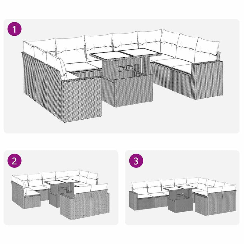 vidaXL 10 Piece Garden Sofa Set with Cushions Black Poly Rattan