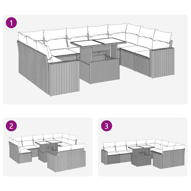 vidaXL 10 Piece Garden Sofa Set with Cushions Grey Poly Rattan
