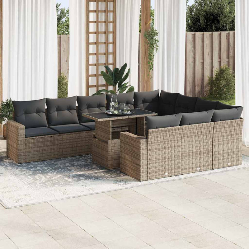 11 Piece Garden Sofa Set with Cushions Grey Poly Rattan