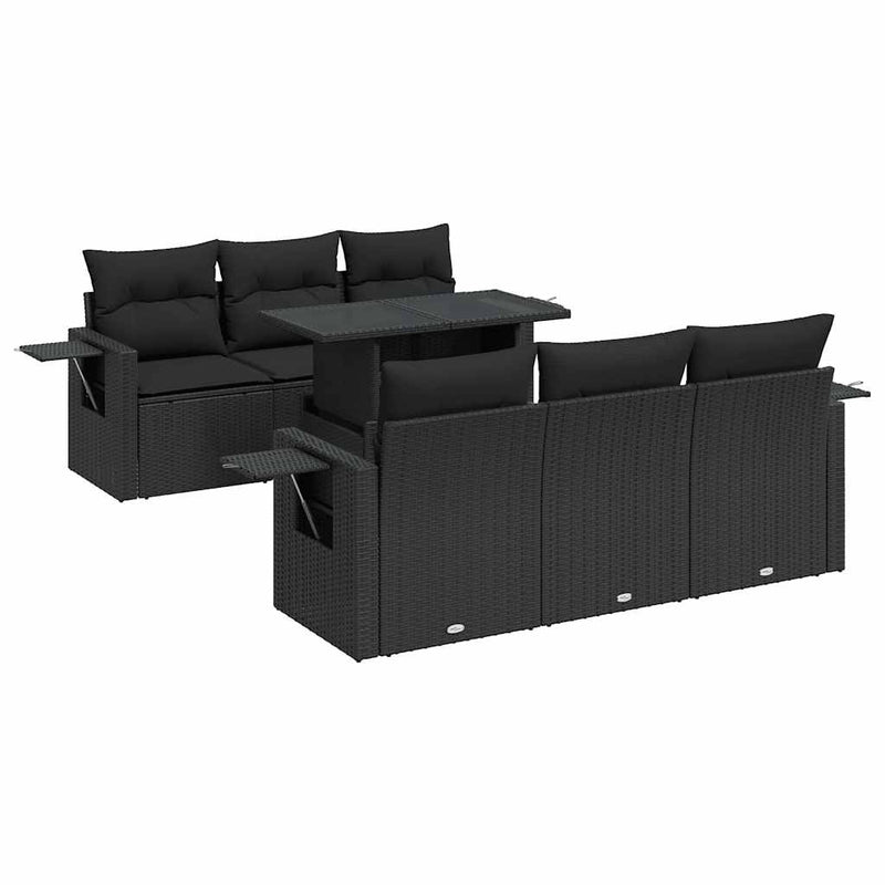 vidaXL 7 Piece Garden Sofa Set with Cushions Black Poly Rattan