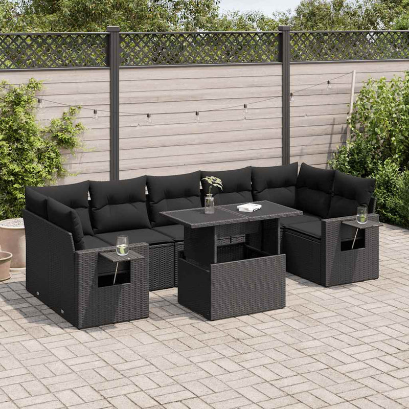 vidaXL 8 Piece Garden Sofa Set with Cushions Black Poly Rattan