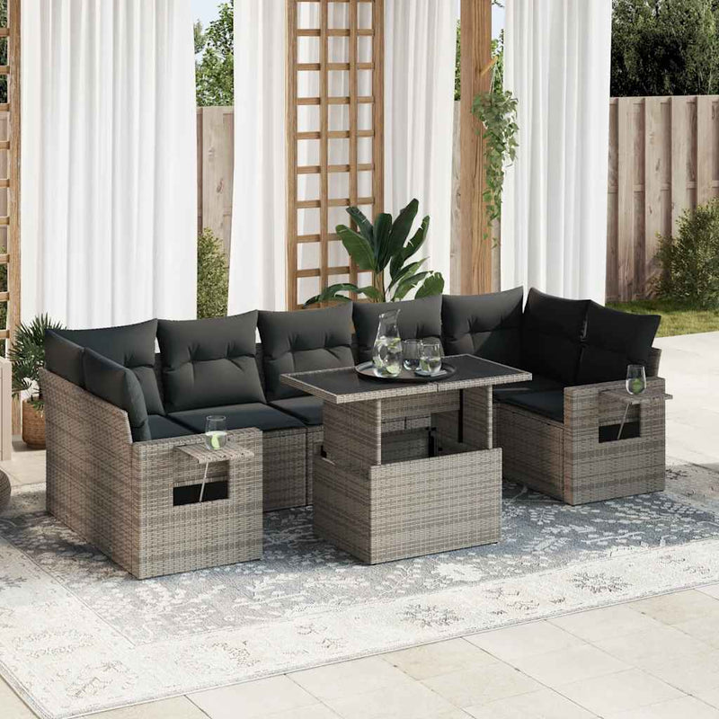 8 Piece Garden Sofa Set with Cushions Grey Poly Rattan