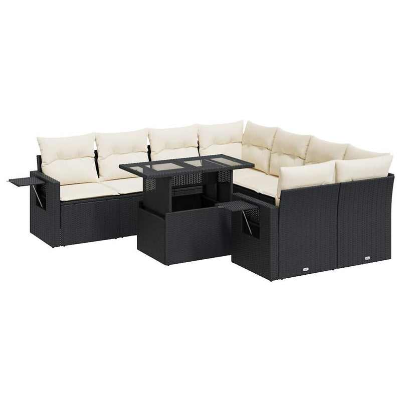 vidaXL 9 Piece Garden Sofa Set with Cushions Black Poly Rattan