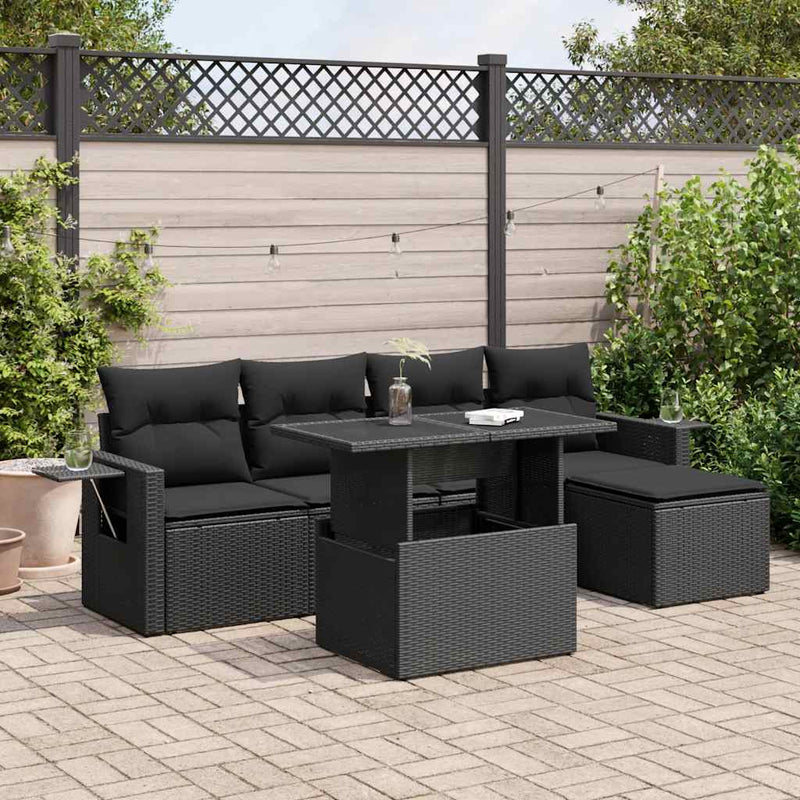 vidaXL 6 Piece Garden Sofa Set with Cushions Black Poly Rattan