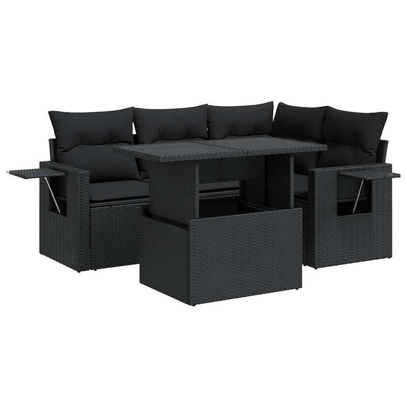 vidaXL 5 Piece Garden Sofa Set with Cushions Black Poly Rattan