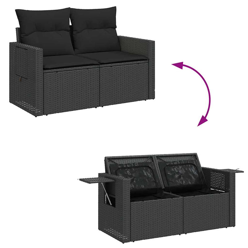 vidaXL 5 Piece Garden Sofa Set with Cushions Black Poly Rattan