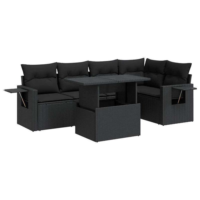 vidaXL 6 Piece Garden Sofa Set with Cushions Black Poly Rattan