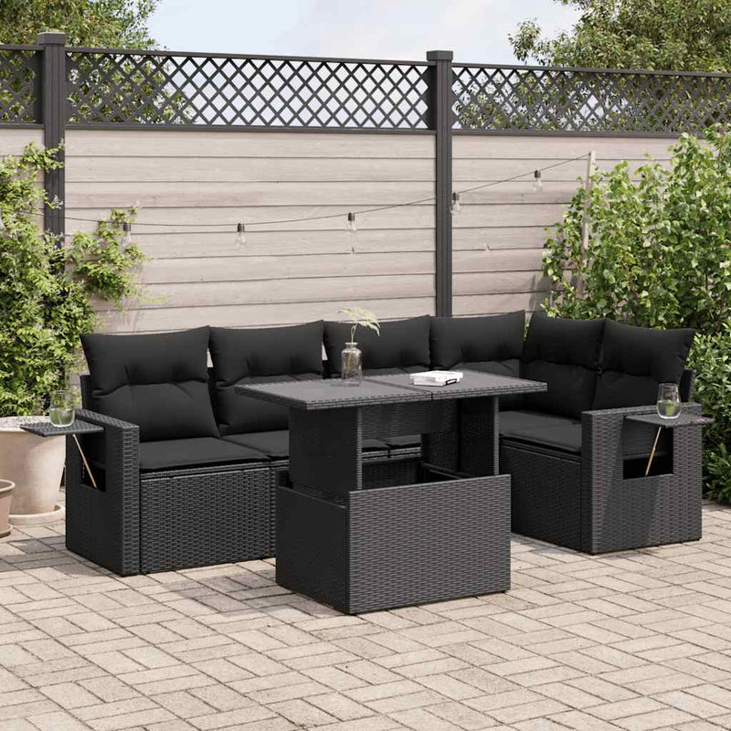 vidaXL 6 Piece Garden Sofa Set with Cushions Black Poly Rattan