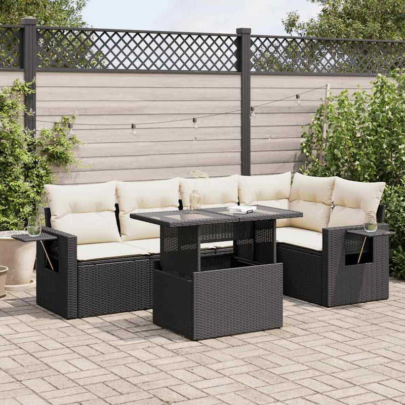 6 Piece Garden Sofa Set with Cushions Black Poly Rattan