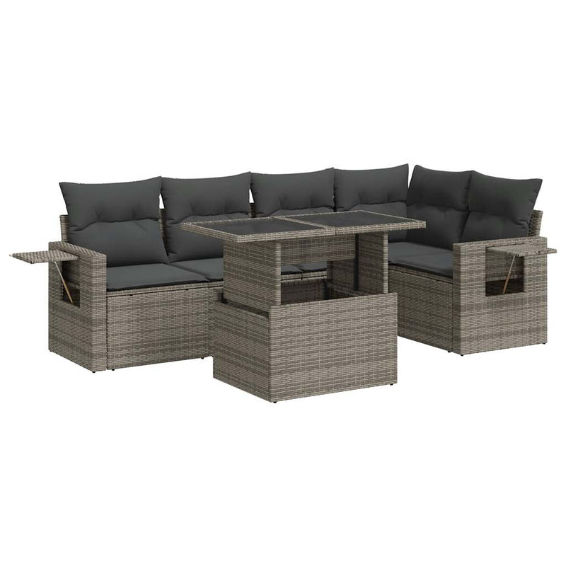 vidaXL 6 Piece Garden Sofa Set with Cushions Grey Poly Rattan