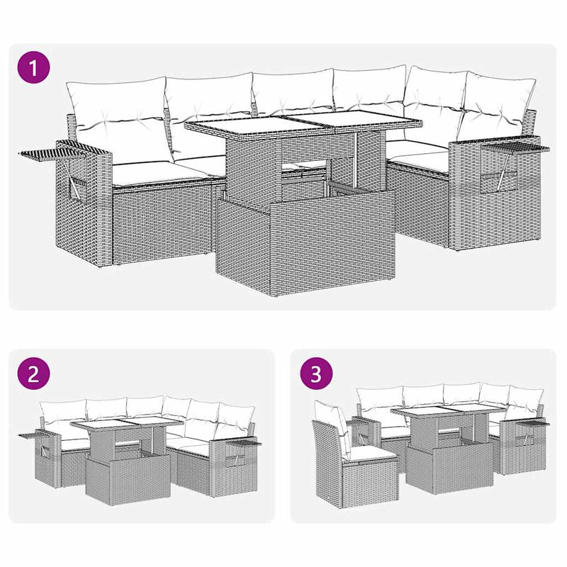 vidaXL 6 Piece Garden Sofa Set with Cushions Grey Poly Rattan