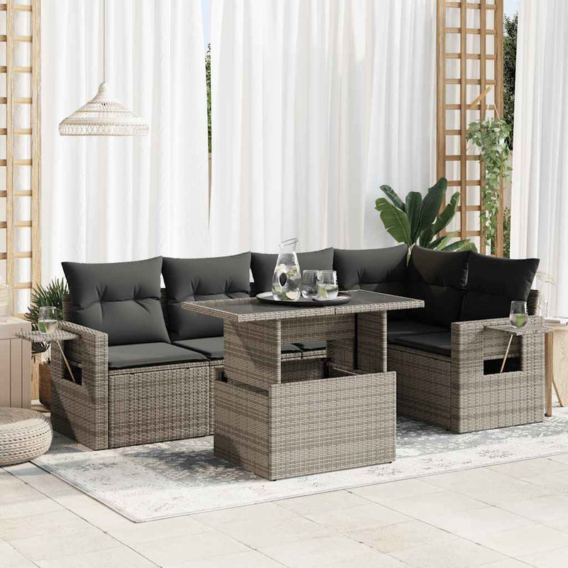 vidaXL 6 Piece Garden Sofa Set with Cushions Grey Poly Rattan