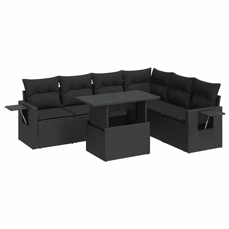 vidaXL 7 Piece Garden Sofa Set with Cushions Black Poly Rattan