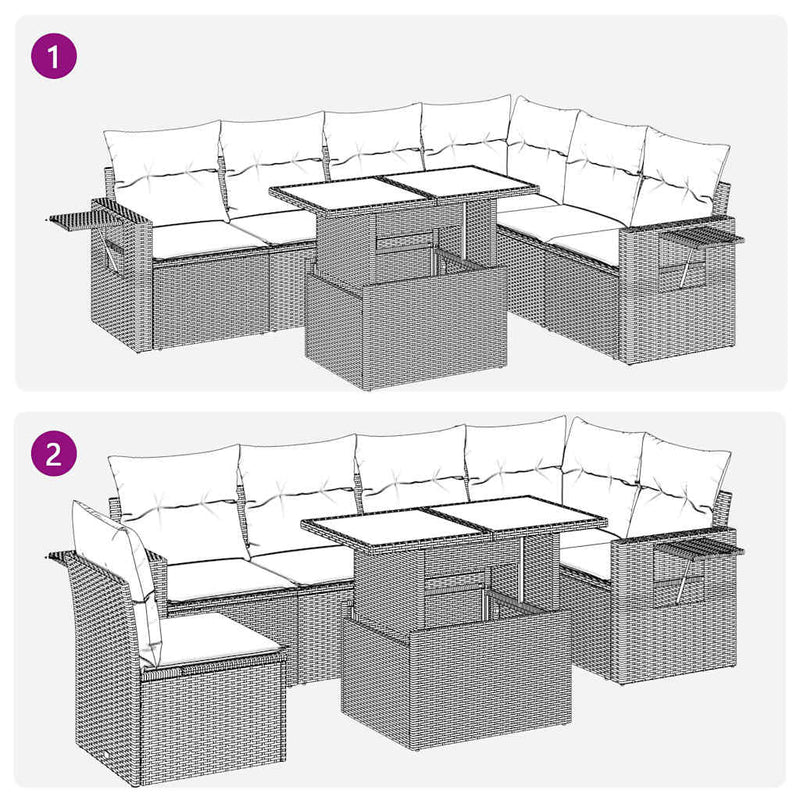 vidaXL 7 Piece Garden Sofa Set with Cushions Black Poly Rattan