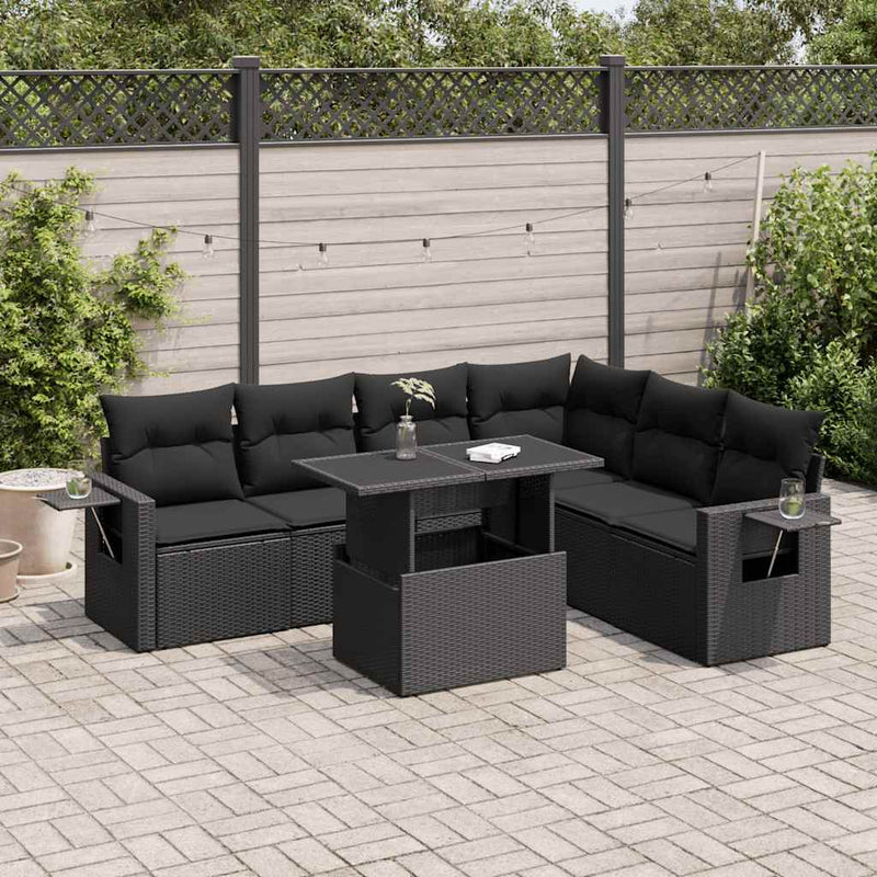 vidaXL 7 Piece Garden Sofa Set with Cushions Black Poly Rattan