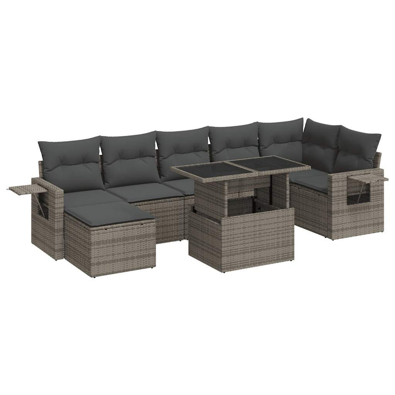 8 Piece Garden Sofa Set with Cushions Grey Poly Rattan