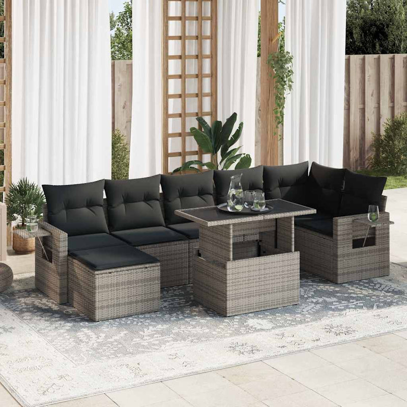 8 Piece Garden Sofa Set with Cushions Grey Poly Rattan