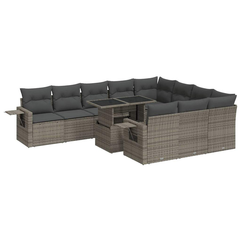 11 Piece Garden Sofa Set with Cushions Grey Poly Rattan