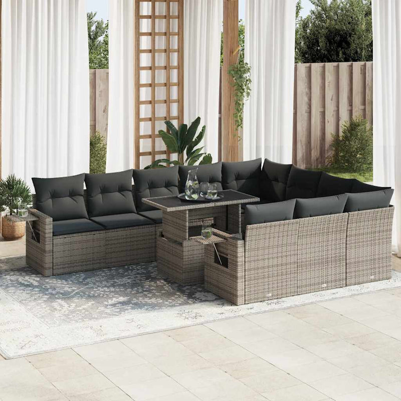 11 Piece Garden Sofa Set with Cushions Grey Poly Rattan