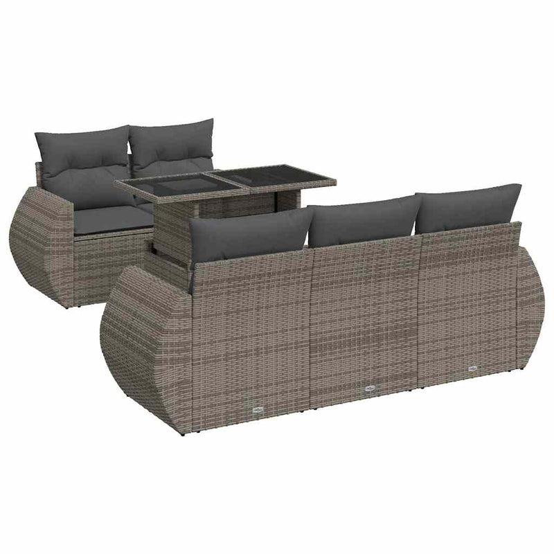 6 Piece Garden Sofa Set with Cushions Grey Poly Rattan