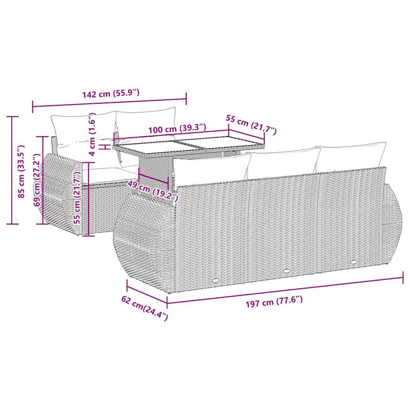 vidaXL 6 Piece Garden Sofa Set with Cushions Grey Poly Rattan