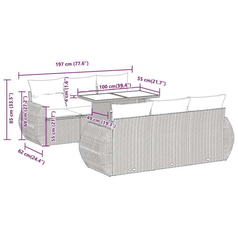 vidaXL 7 Piece Garden Sofa Set with Cushions Grey Poly Rattan